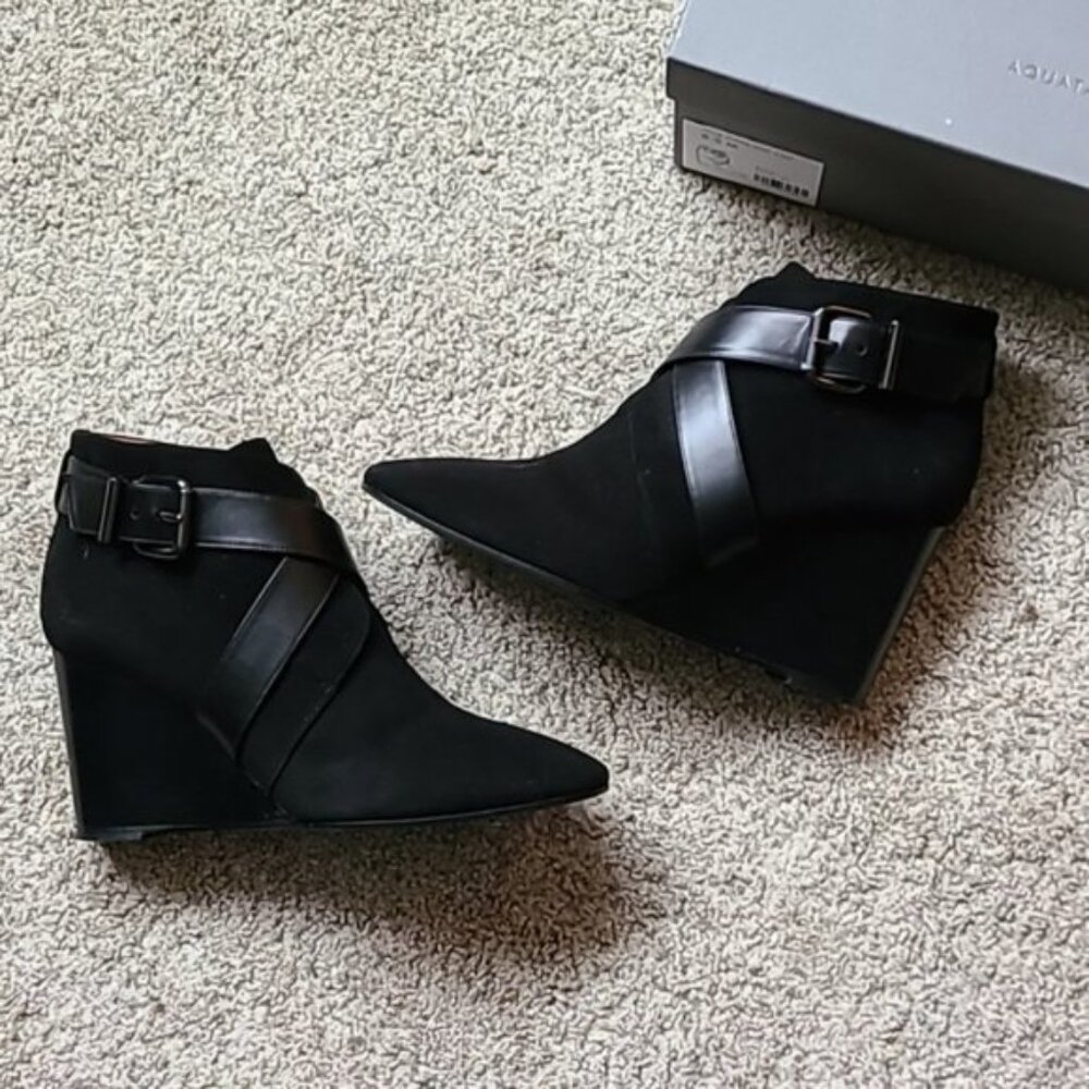 Aquatalia Tillie Suede Wedge Buckle Bootie - Weatherproof boot with box - Picture 9 of 16